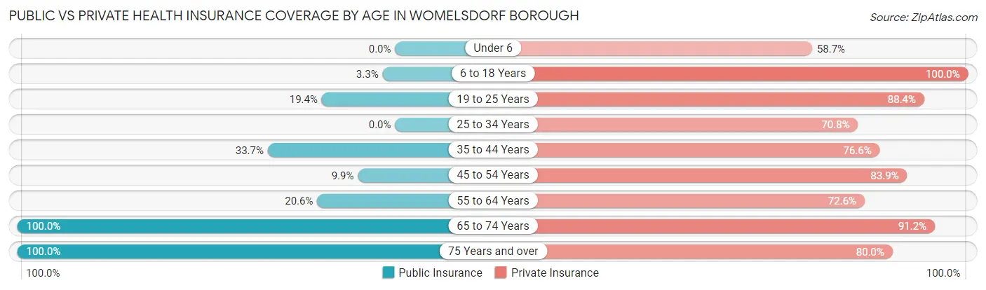 Public vs Private Health Insurance Coverage by Age in Womelsdorf borough