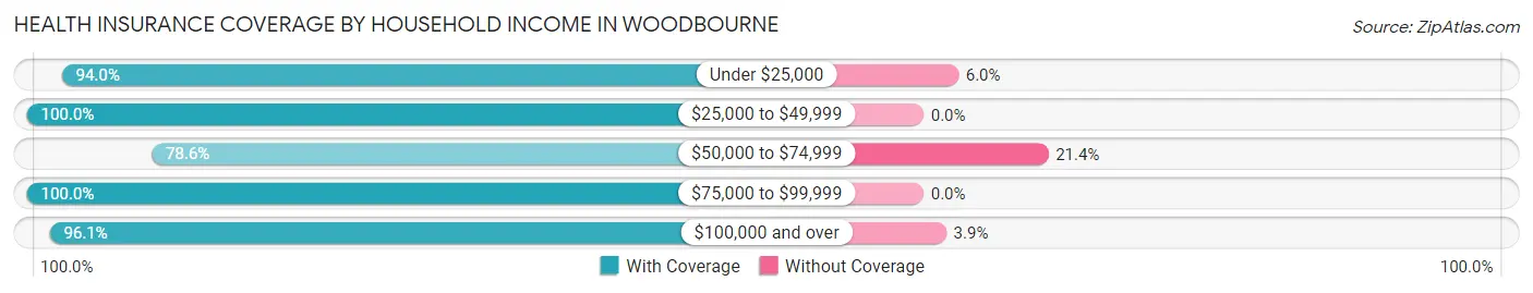 Health Insurance Coverage by Household Income in Woodbourne
