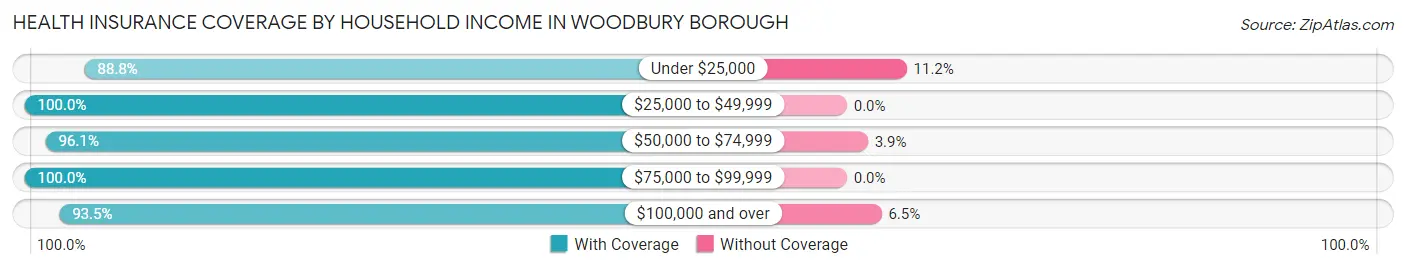 Health Insurance Coverage by Household Income in Woodbury borough