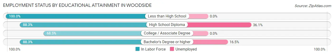 Employment Status by Educational Attainment in Woodside