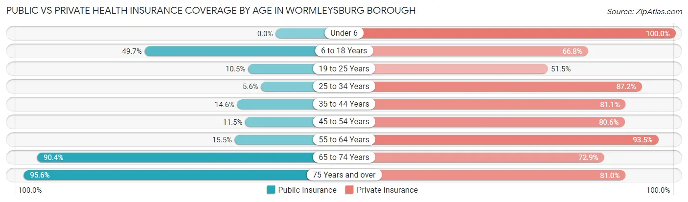 Public vs Private Health Insurance Coverage by Age in Wormleysburg borough