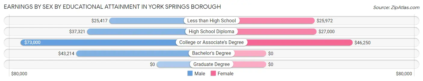 Earnings by Sex by Educational Attainment in York Springs borough