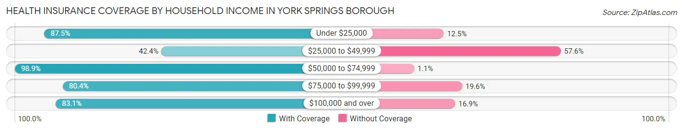 Health Insurance Coverage by Household Income in York Springs borough