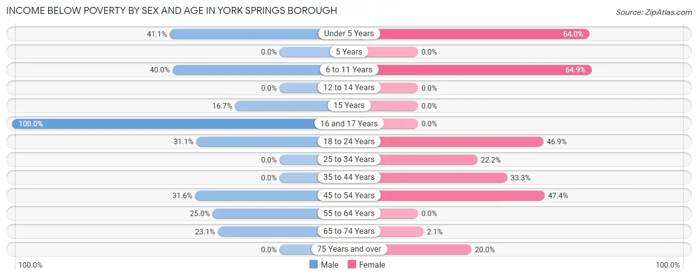 Income Below Poverty by Sex and Age in York Springs borough