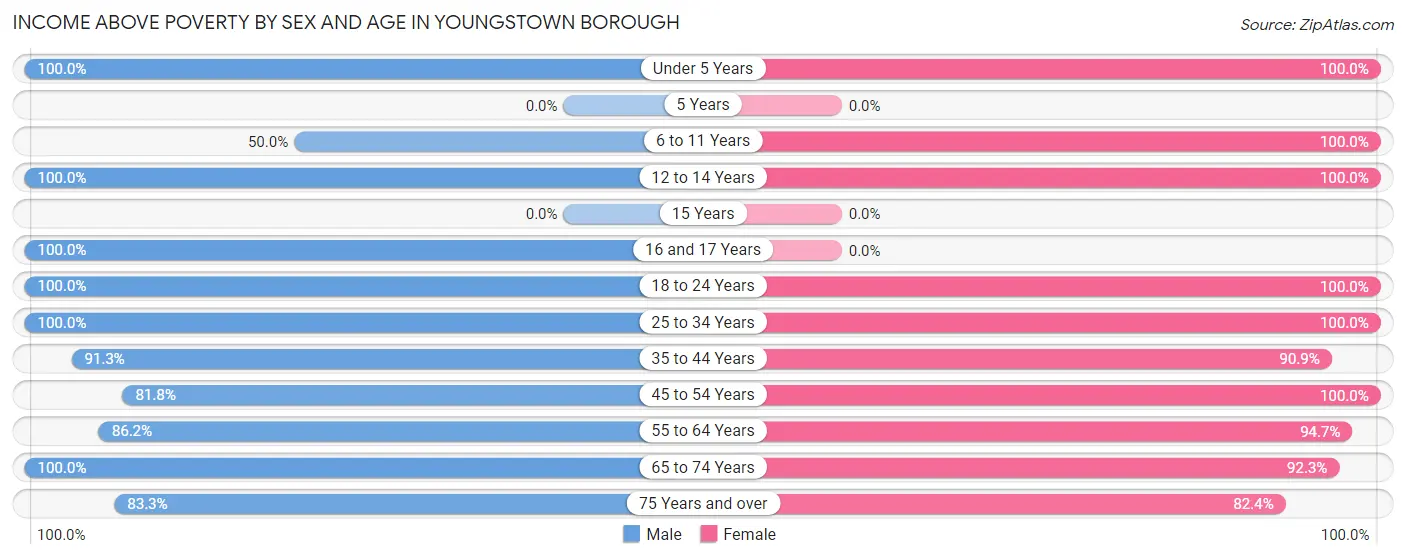 Income Above Poverty by Sex and Age in Youngstown borough