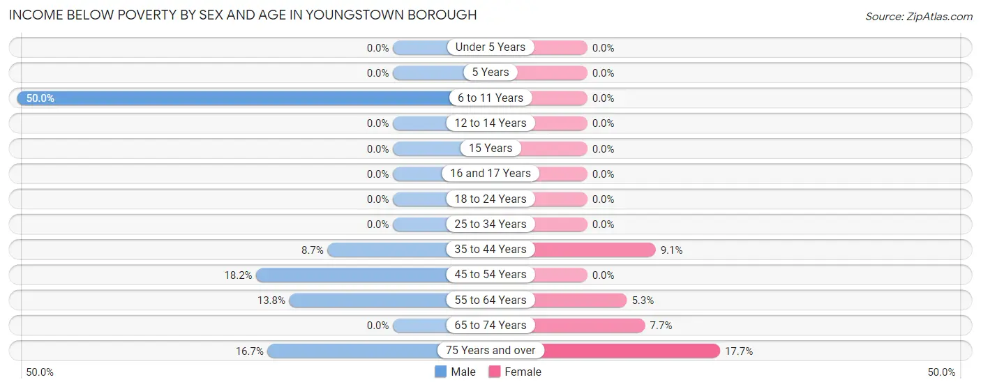 Income Below Poverty by Sex and Age in Youngstown borough