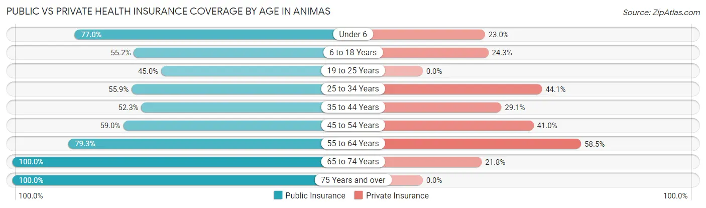 Public vs Private Health Insurance Coverage by Age in Animas