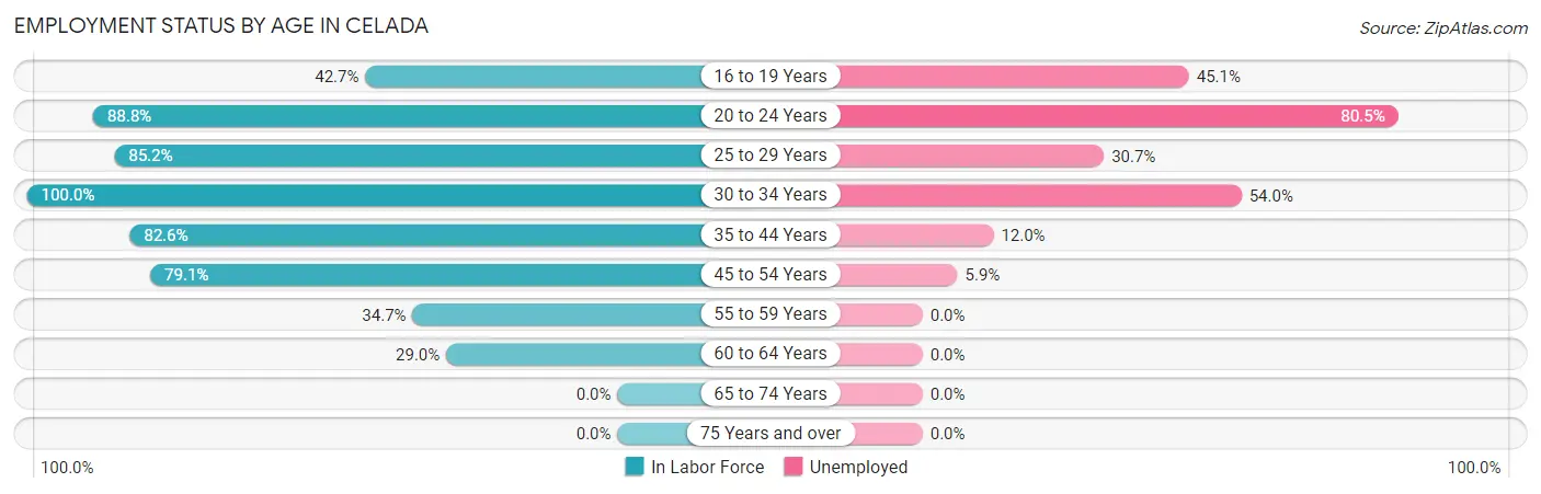 Employment Status by Age in Celada