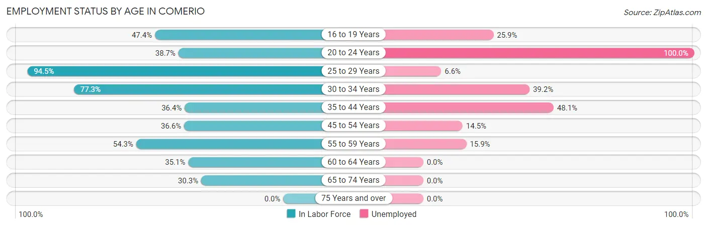Employment Status by Age in Comerio