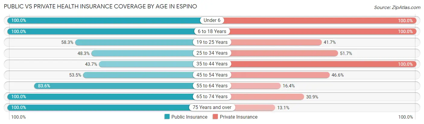 Public vs Private Health Insurance Coverage by Age in Espino