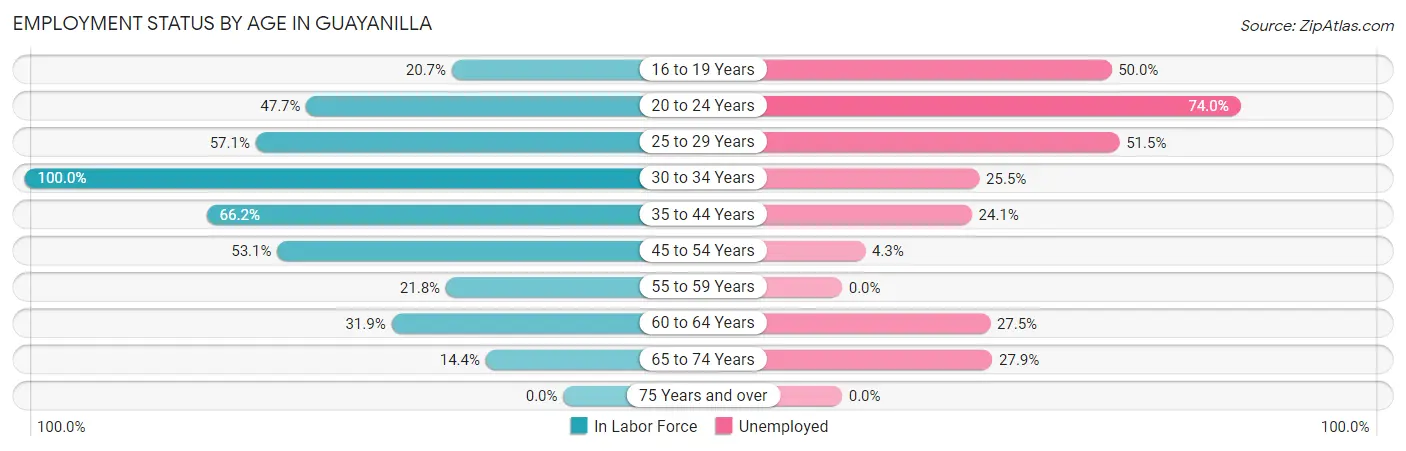 Employment Status by Age in Guayanilla