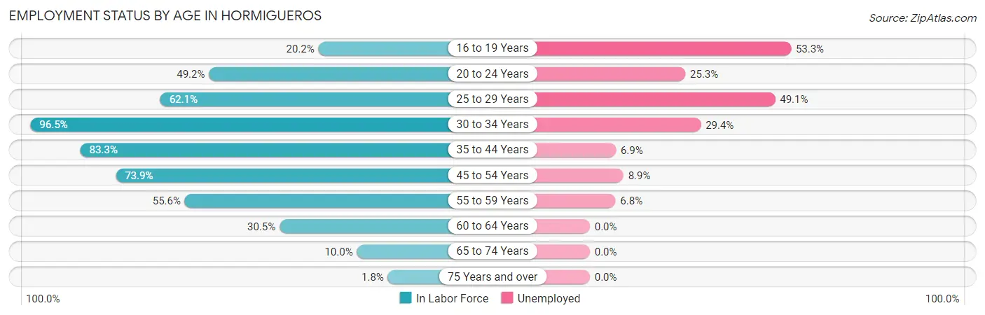 Employment Status by Age in Hormigueros