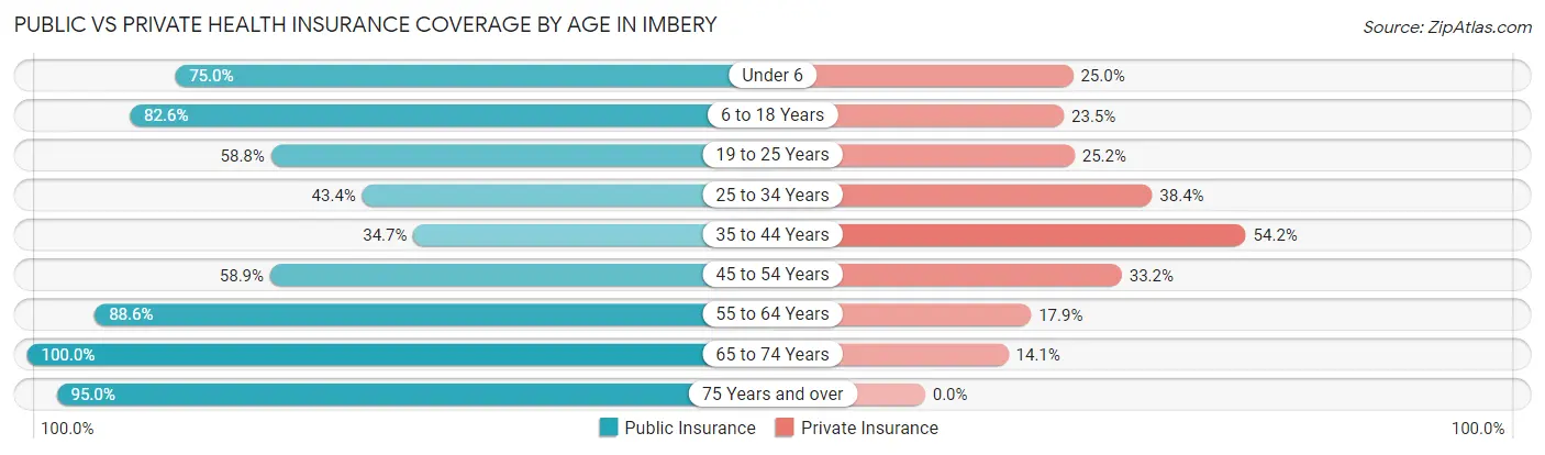 Public vs Private Health Insurance Coverage by Age in Imbery