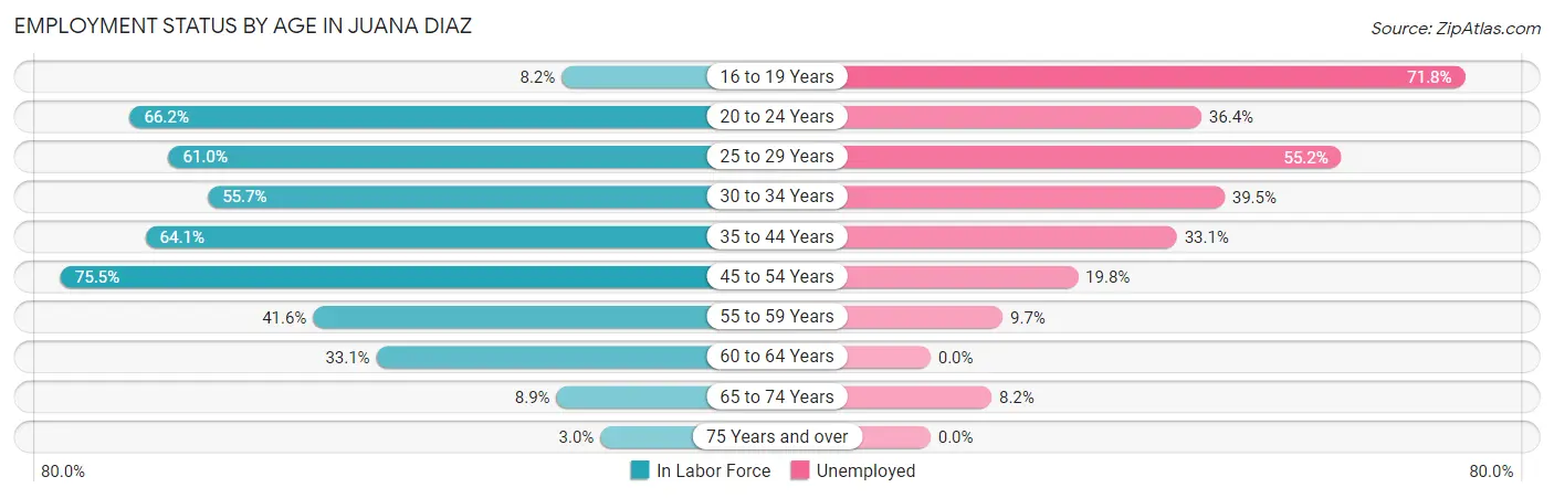 Employment Status by Age in Juana Diaz