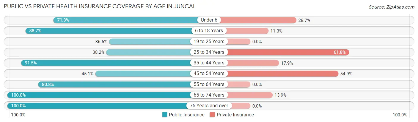 Public vs Private Health Insurance Coverage by Age in Juncal