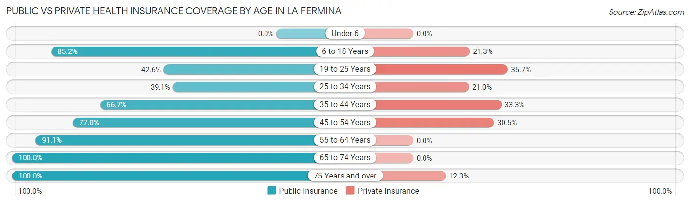 Public vs Private Health Insurance Coverage by Age in La Fermina