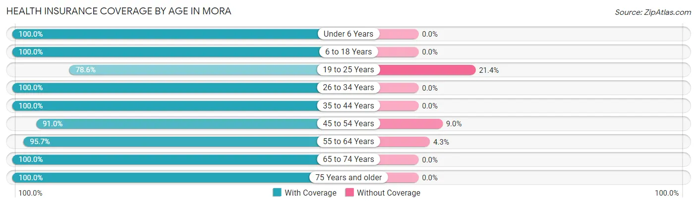 Health Insurance Coverage by Age in Mora