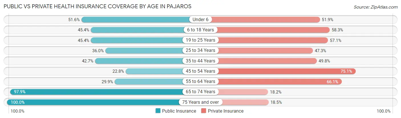 Public vs Private Health Insurance Coverage by Age in Pajaros