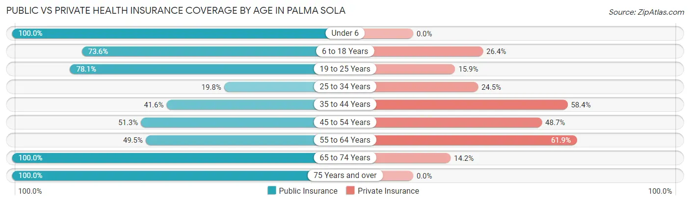 Public vs Private Health Insurance Coverage by Age in Palma Sola