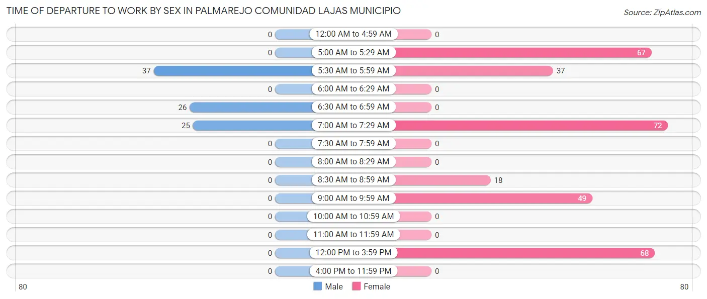 Time of Departure to Work by Sex in Palmarejo comunidad Lajas Municipio