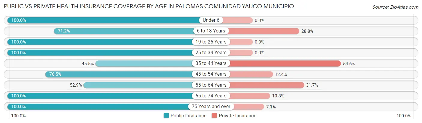 Public vs Private Health Insurance Coverage by Age in Palomas comunidad Yauco Municipio