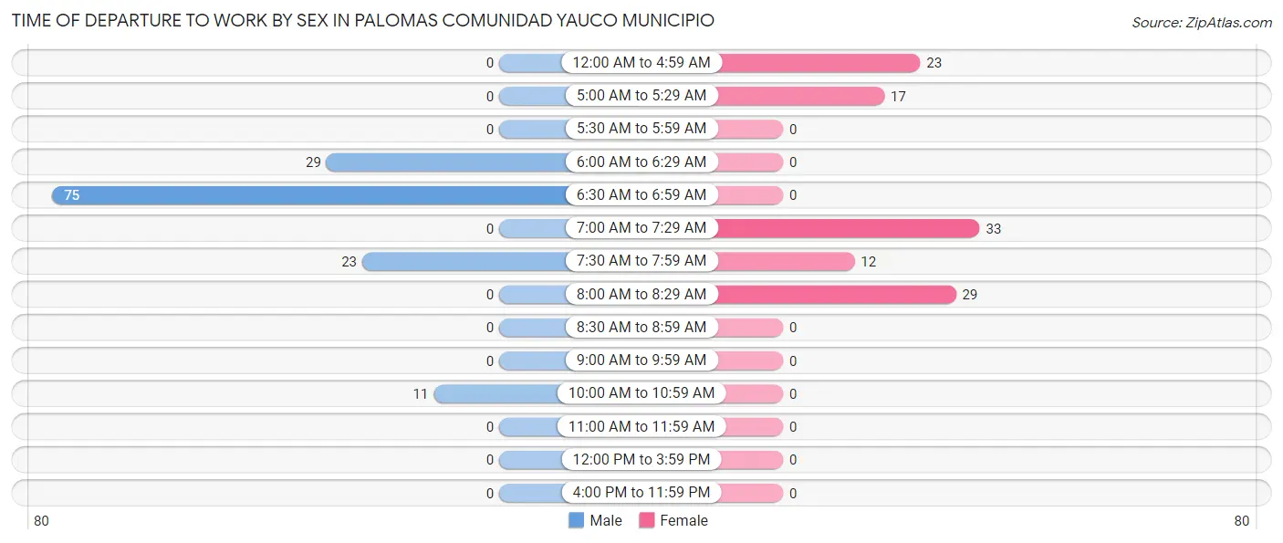 Time of Departure to Work by Sex in Palomas comunidad Yauco Municipio