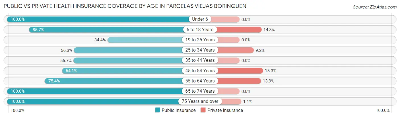 Public vs Private Health Insurance Coverage by Age in Parcelas Viejas Borinquen