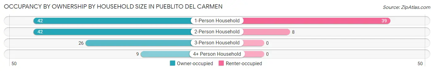 Occupancy by Ownership by Household Size in Pueblito del Carmen