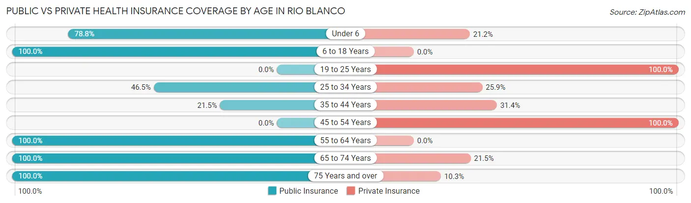 Public vs Private Health Insurance Coverage by Age in Rio Blanco