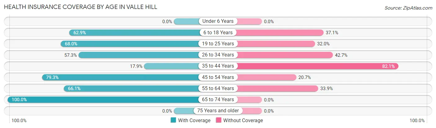 Health Insurance Coverage by Age in Valle Hill