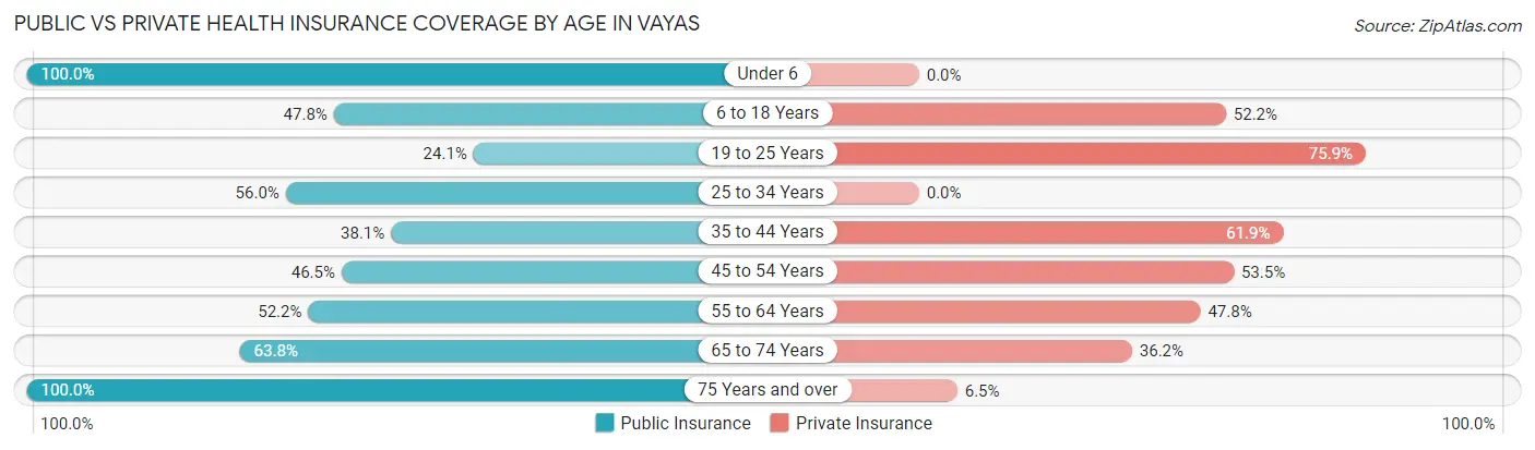 Public vs Private Health Insurance Coverage by Age in Vayas