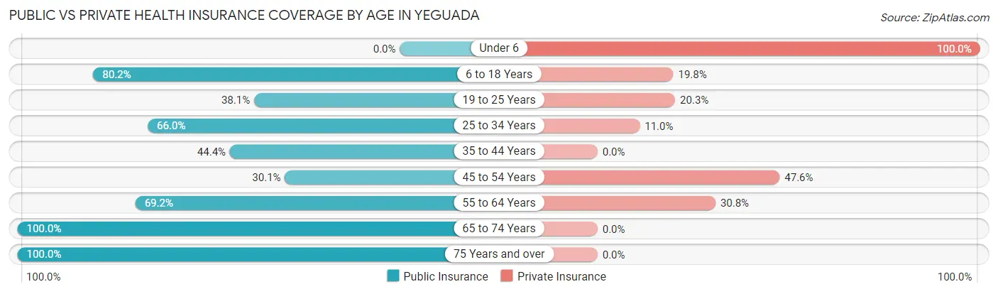 Public vs Private Health Insurance Coverage by Age in Yeguada