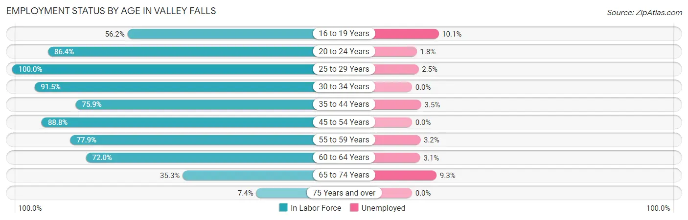 Employment Status by Age in Valley Falls
