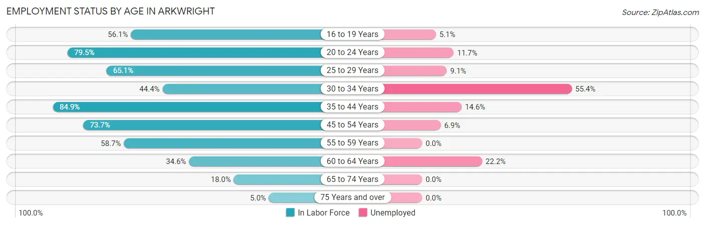 Employment Status by Age in Arkwright