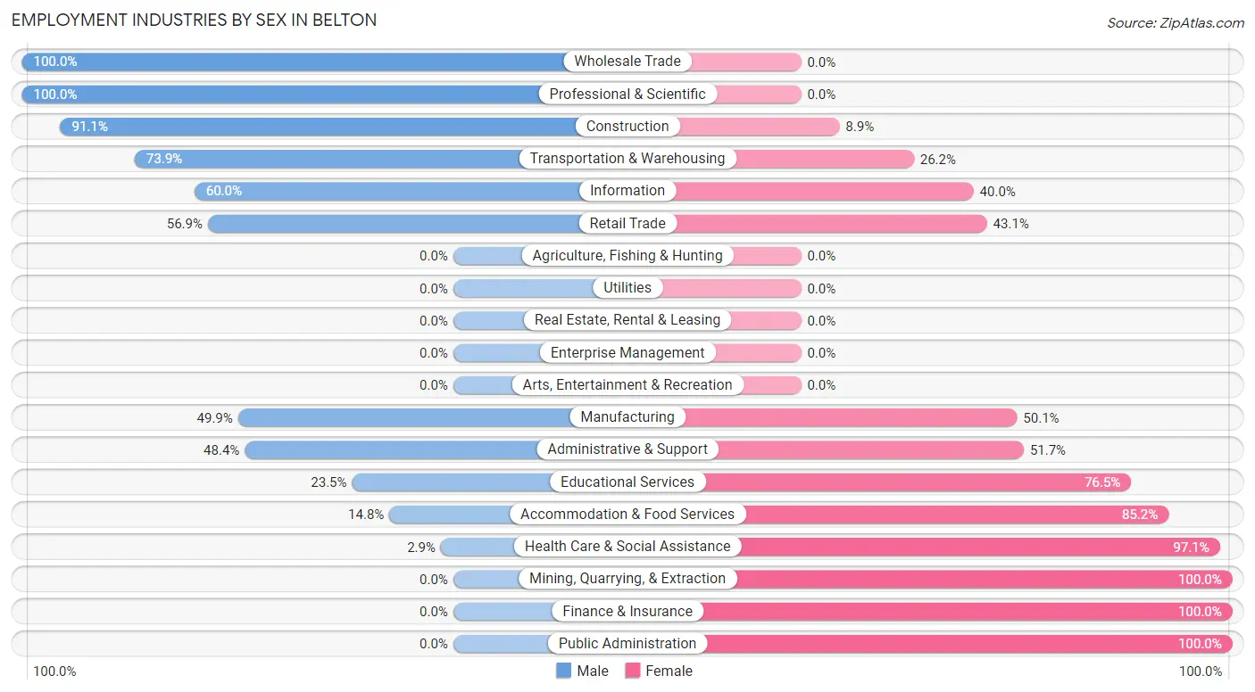 Employment Industries by Sex in Belton