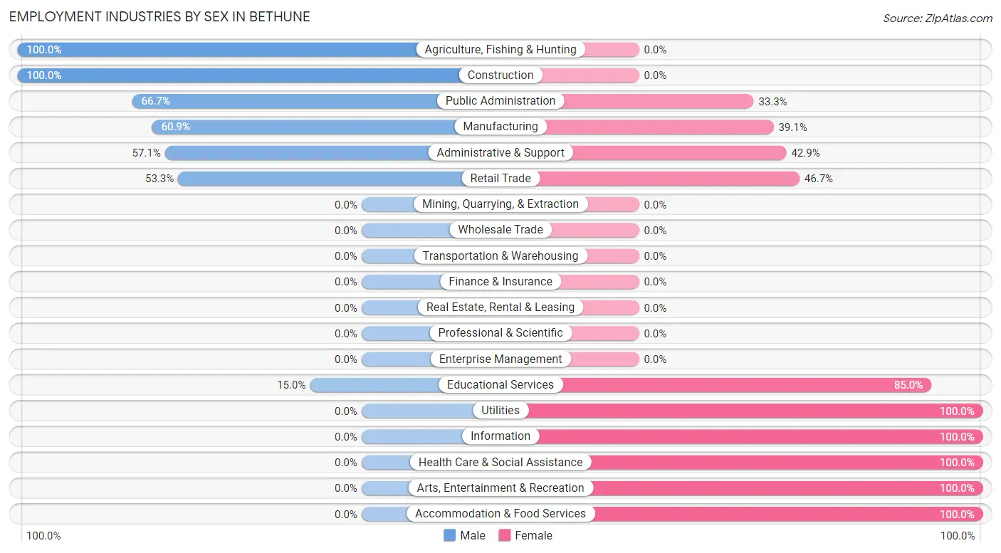 Employment Industries by Sex in Bethune