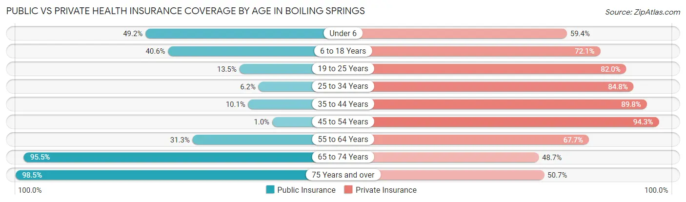 Public vs Private Health Insurance Coverage by Age in Boiling Springs
