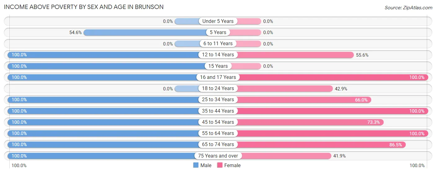 Income Above Poverty by Sex and Age in Brunson