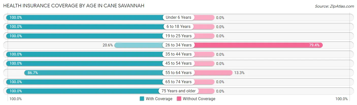 Health Insurance Coverage by Age in Cane Savannah