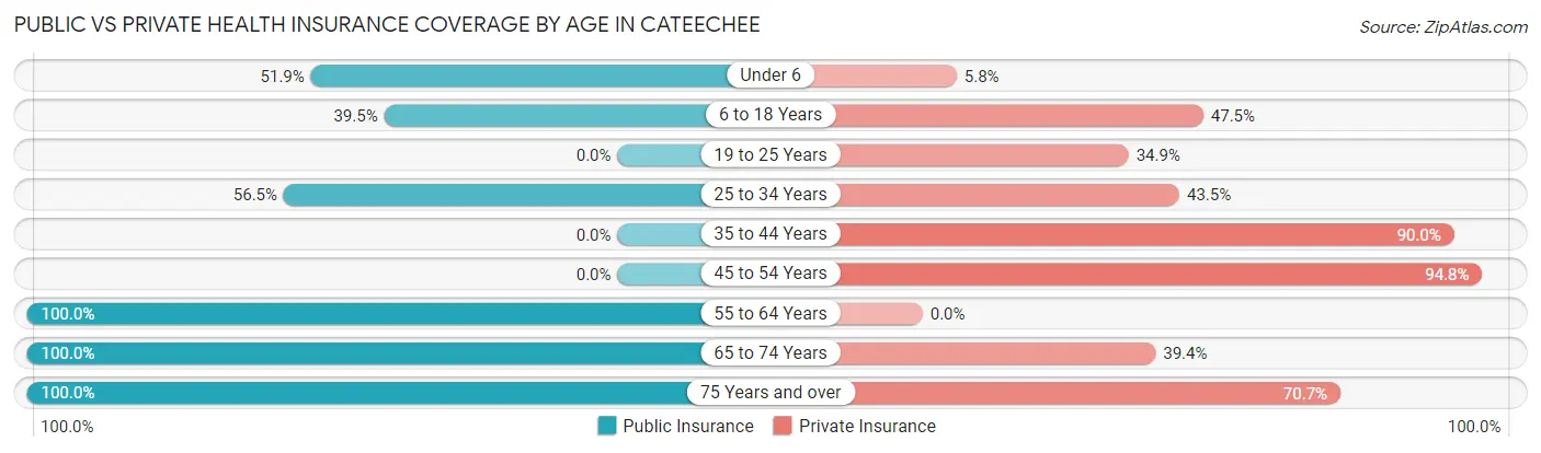 Public vs Private Health Insurance Coverage by Age in Cateechee