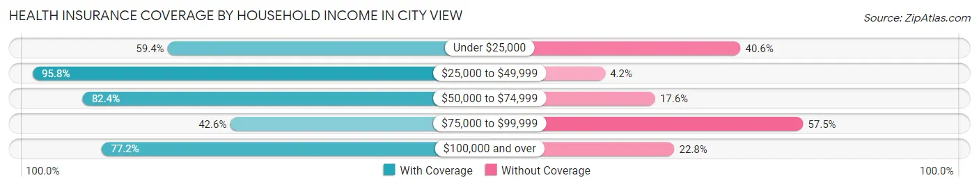 Health Insurance Coverage by Household Income in City View