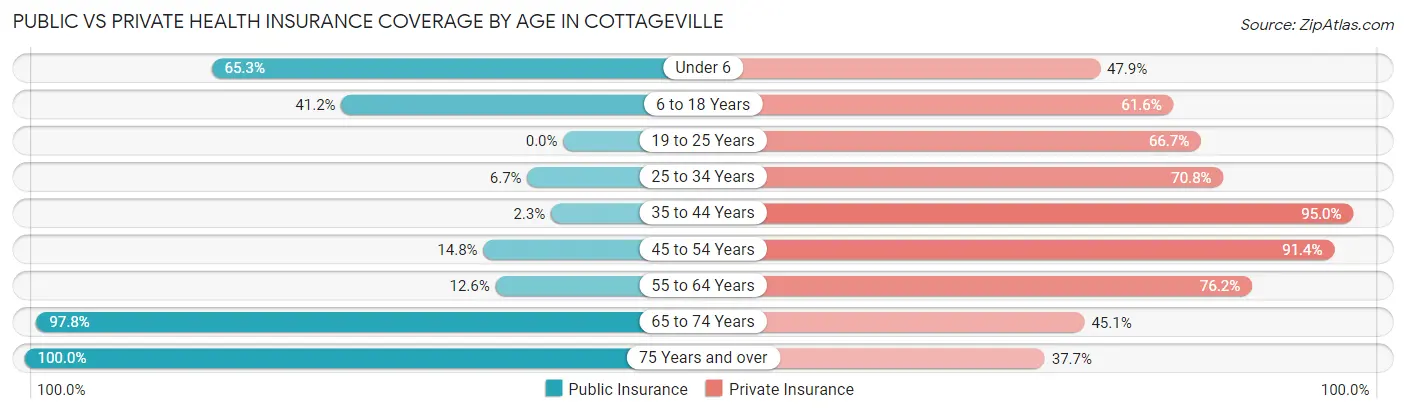 Public vs Private Health Insurance Coverage by Age in Cottageville