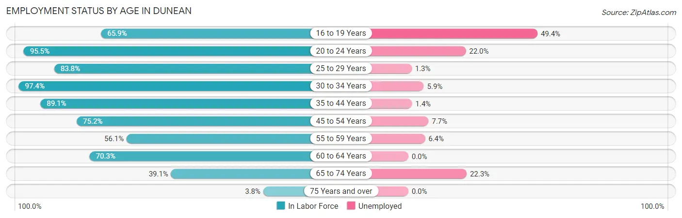 Employment Status by Age in Dunean