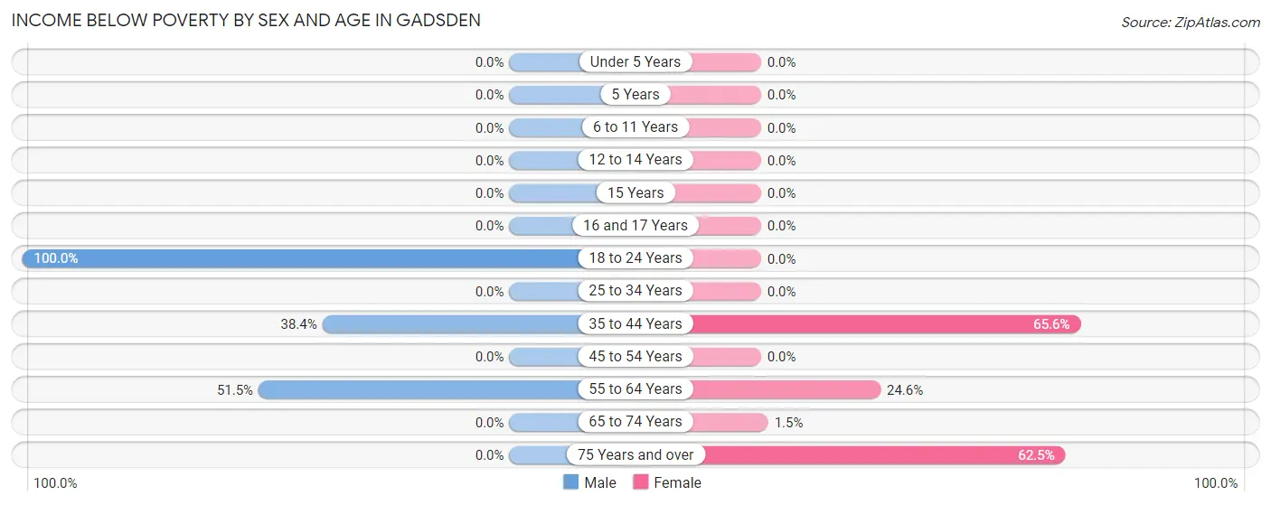 Income Below Poverty by Sex and Age in Gadsden