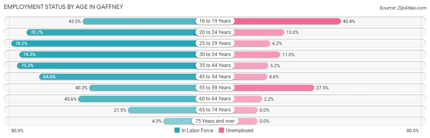 Employment Status by Age in Gaffney