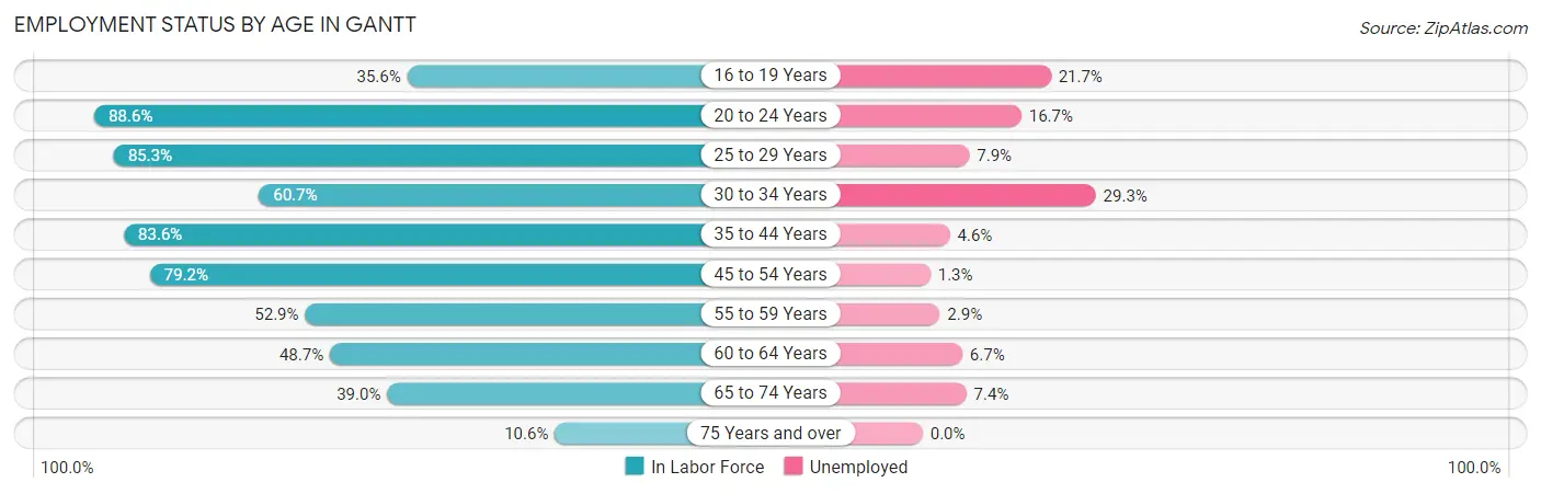 Employment Status by Age in Gantt