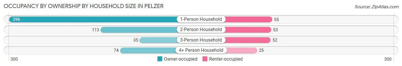 Occupancy by Ownership by Household Size in Pelzer