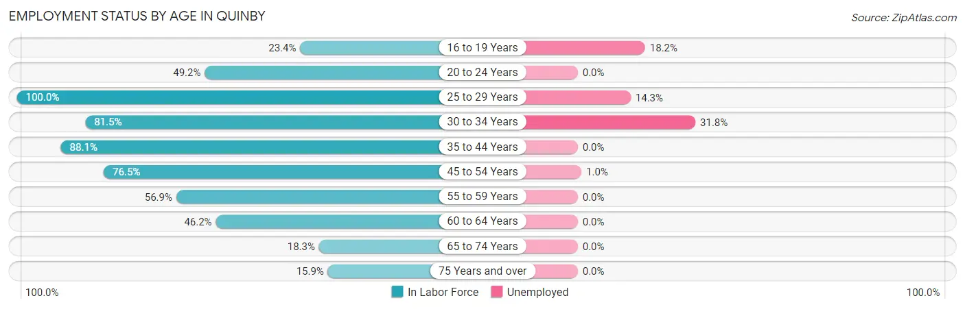 Employment Status by Age in Quinby