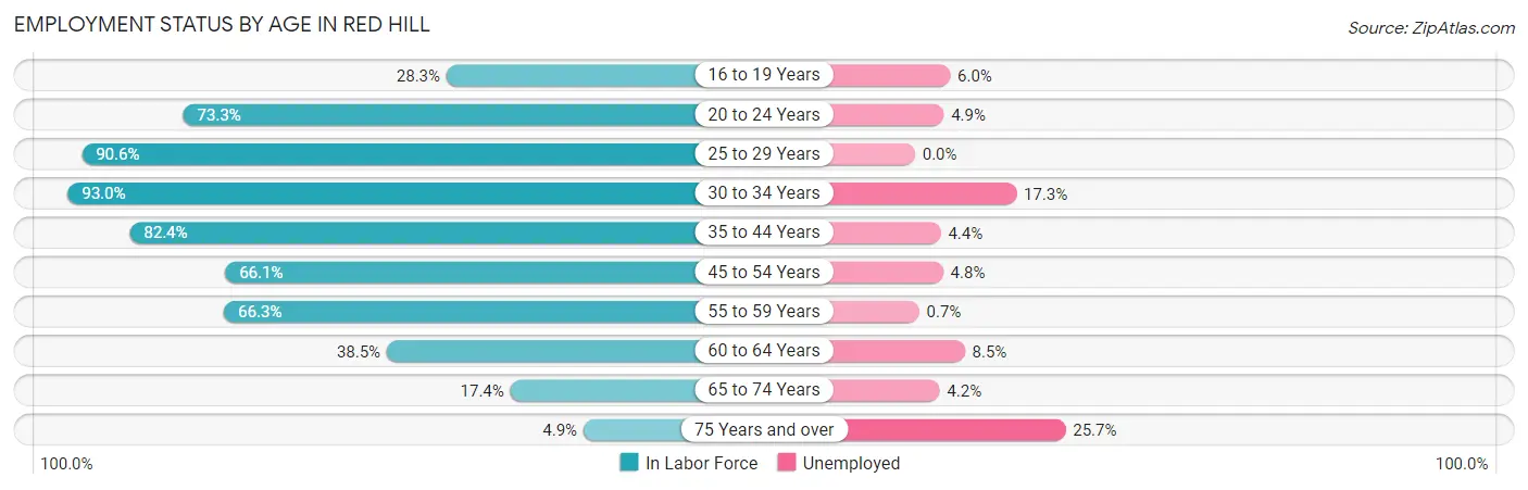 Employment Status by Age in Red Hill