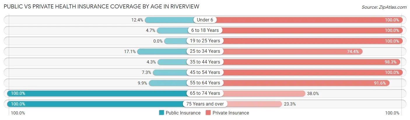 Public vs Private Health Insurance Coverage by Age in Riverview